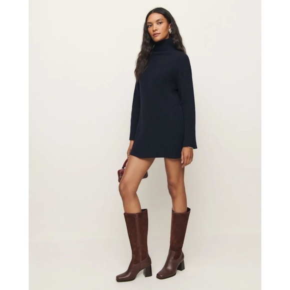 New Reformation Frederique Knee High Boot Heeled Leather Oak Suede 8.5 - Picture 14 of 14